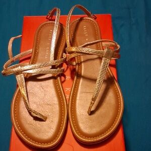 Kelly & Katie Metallic Gold Strappy T‑Bar Sandals